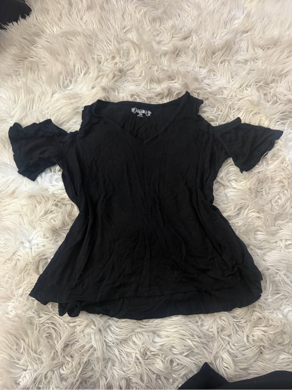 Black Off The Shoulder V-Neck Women's Top